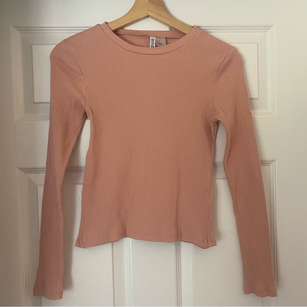 H&M Ribbed Blush Long Sleeve Top